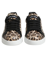 Dolce & Gabbana Brown Leather Leopard Low Top Sneakers Women's Shoes