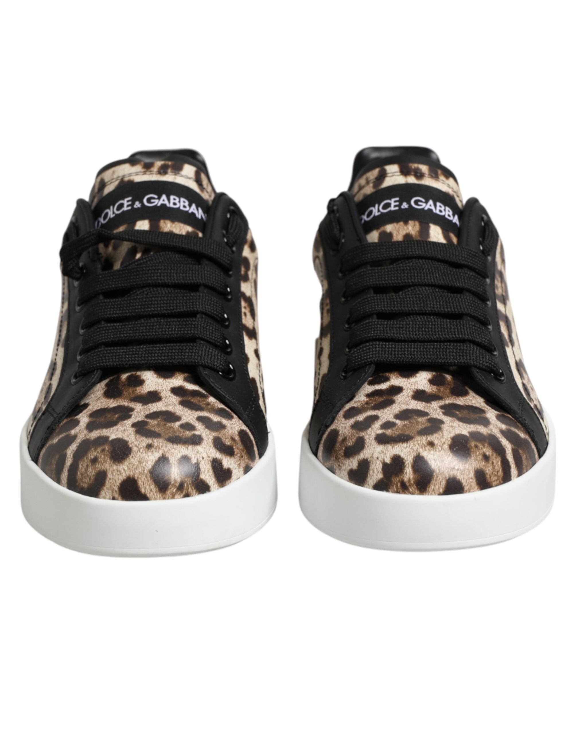 Dolce & Gabbana Brown Leather Leopard Low Top Sneakers Women's Shoes