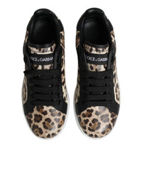 Dolce & Gabbana Brown Leather Leopard Low Top Sneakers Women's Shoes