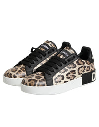 Dolce & Gabbana Brown Leather Leopard Low Top Sneakers Women's Shoes