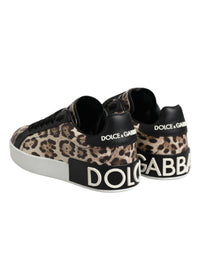 Dolce & Gabbana Brown Leather Leopard Low Top Sneakers Women's Shoes