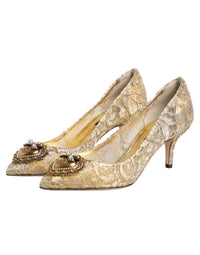 Dolce & Gabbana Gold Taormina Lace DEVOTION Pumps Women's Shoes