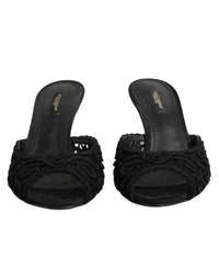 Dolce & Gabbana Dolce & Gabbana Black Embroidered Slip On Heels Slides Women's Shoes
