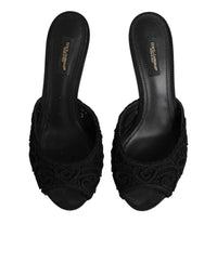 Dolce & Gabbana Dolce & Gabbana Black Embroidered Slip On Heels Slides Women's Shoes