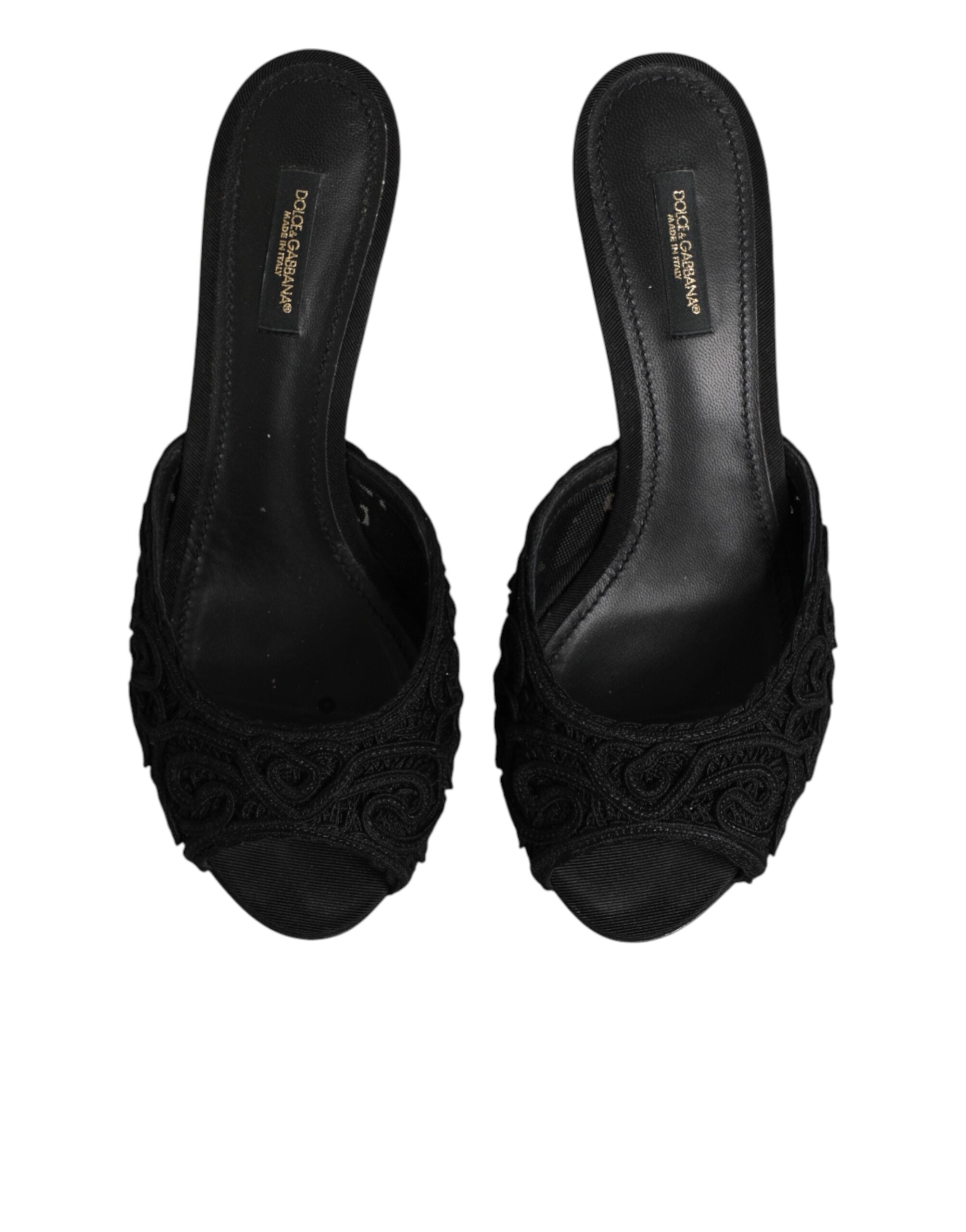 Dolce & Gabbana Dolce & Gabbana Black Embroidered Slip On Heels Slides Women's Shoes