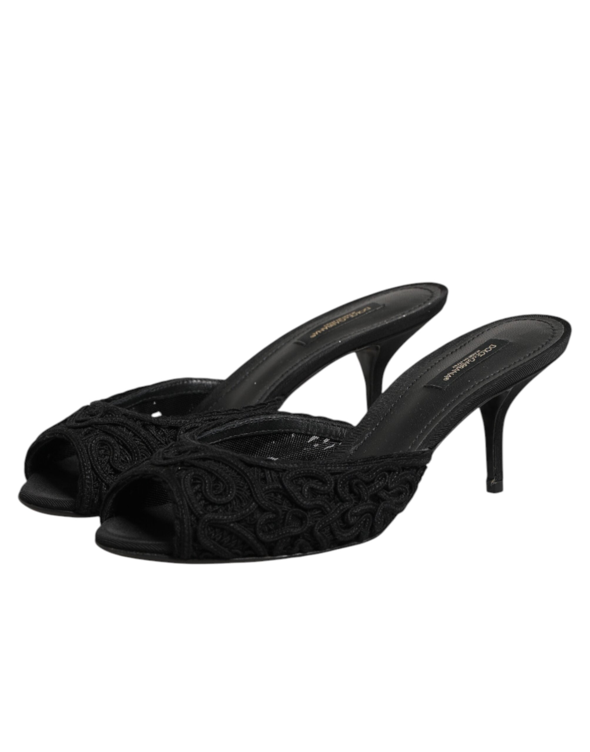 Dolce & Gabbana Dolce & Gabbana Black Embroidered Slip On Heels Slides Women's Shoes