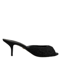 Dolce & Gabbana Dolce & Gabbana Black Embroidered Slip On Heels Slides Women's Shoes
