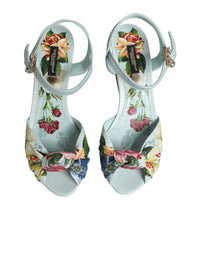 Dolce & Gabbana Green Floral Ankle Strap Wedge Sandals Women's Shoes