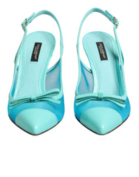 Dolce & Gabbana Blue Leather Mesh Heels Slingback Women's Shoes