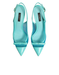 Dolce & Gabbana Blue Leather Mesh Heels Slingback Women's Shoes