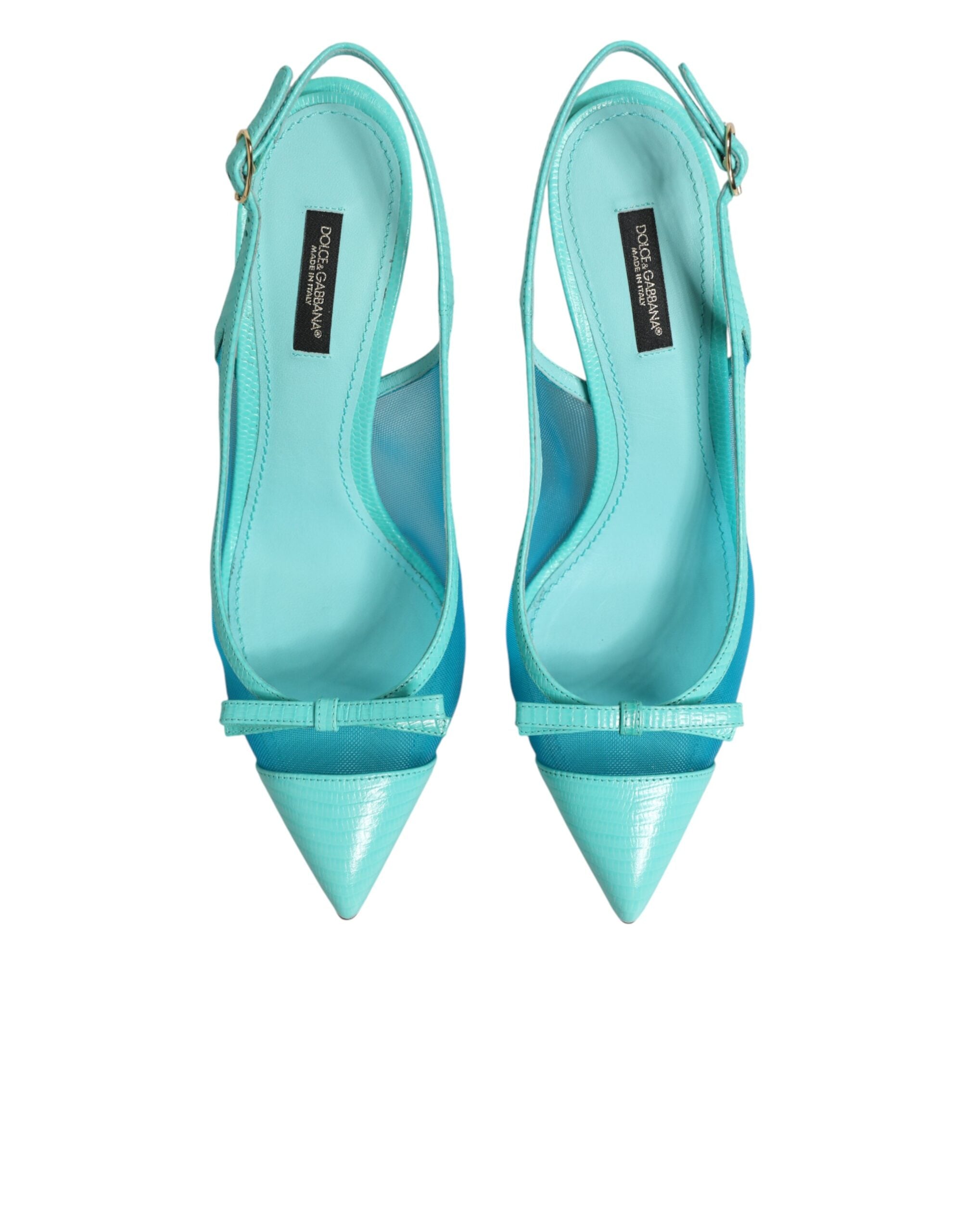 Dolce & Gabbana Blue Leather Mesh Heels Slingback Women's Shoes