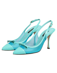 Dolce & Gabbana Blue Leather Mesh Heels Slingback Women's Shoes