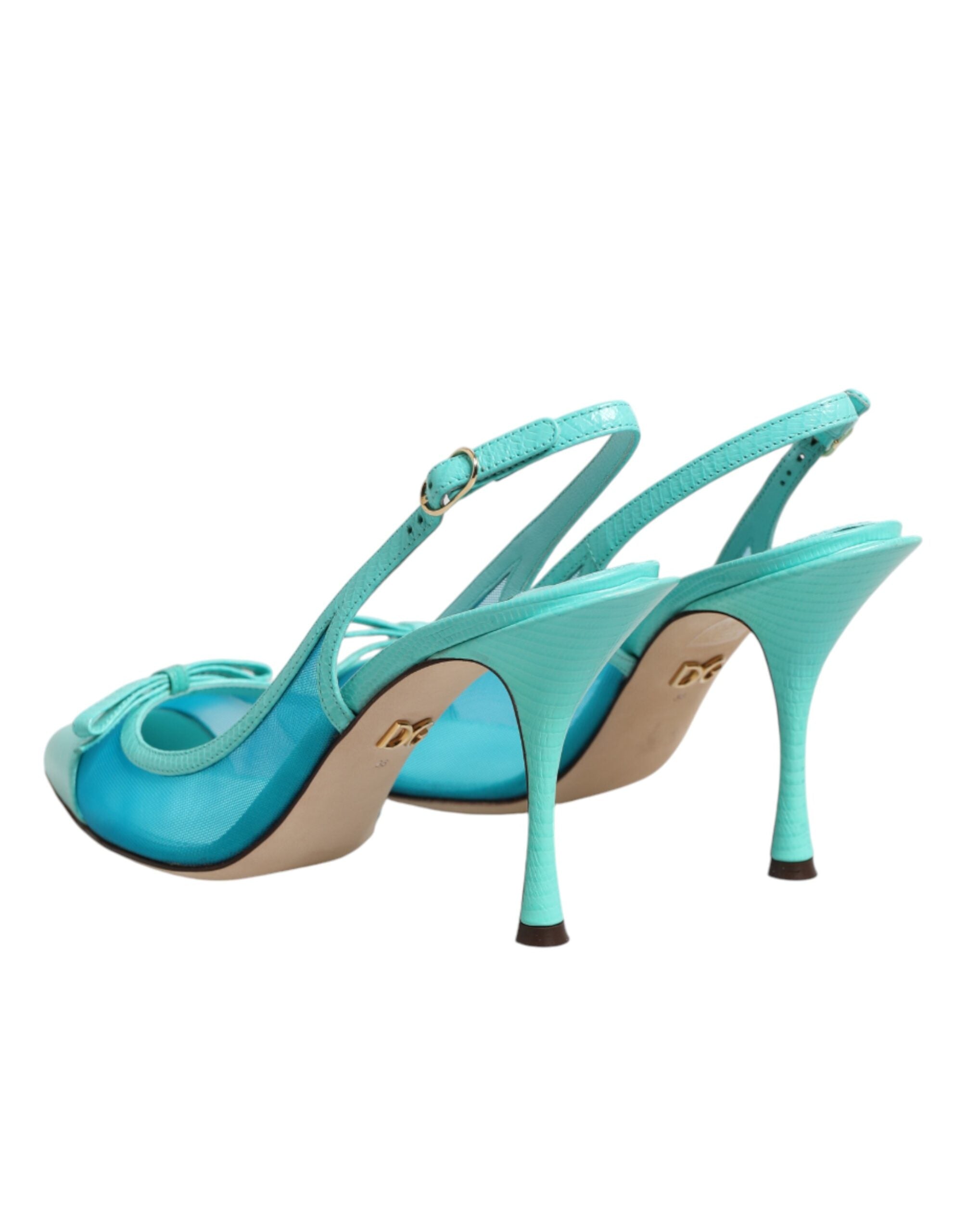 Dolce & Gabbana Blue Leather Mesh Heels Slingback Women's Shoes