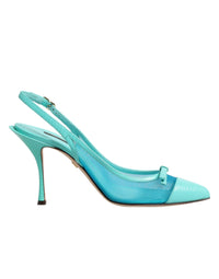 Dolce & Gabbana Blue Leather Mesh Heels Slingback Women's Shoes