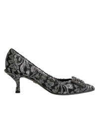 Dolce & Gabbana Silver Lace DG Amore Heels Pumps Women's Shoes