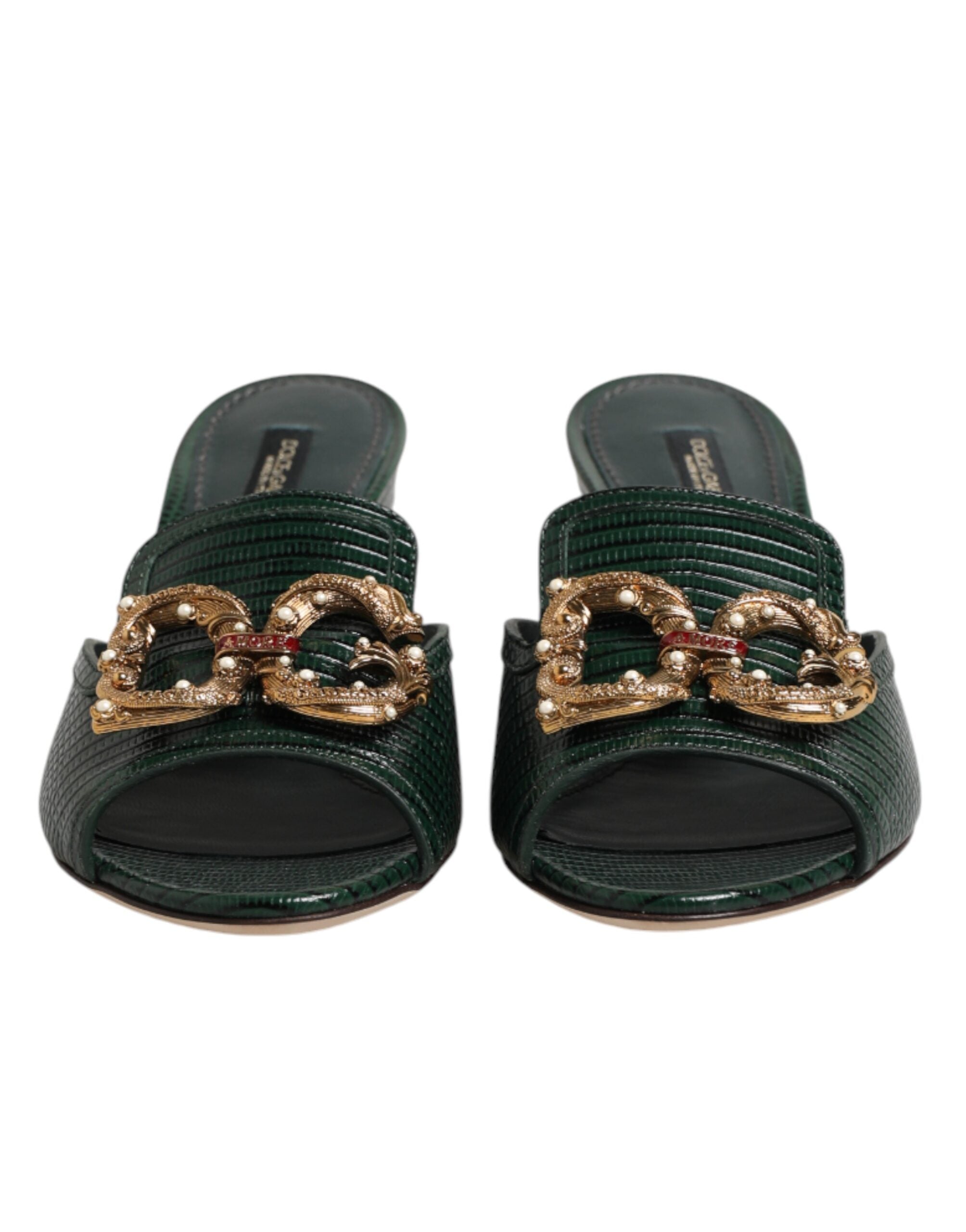 Dolce & Gabbana Dolce & Gabbana Green DG Amore Heel Slides Sandals Women's Shoes