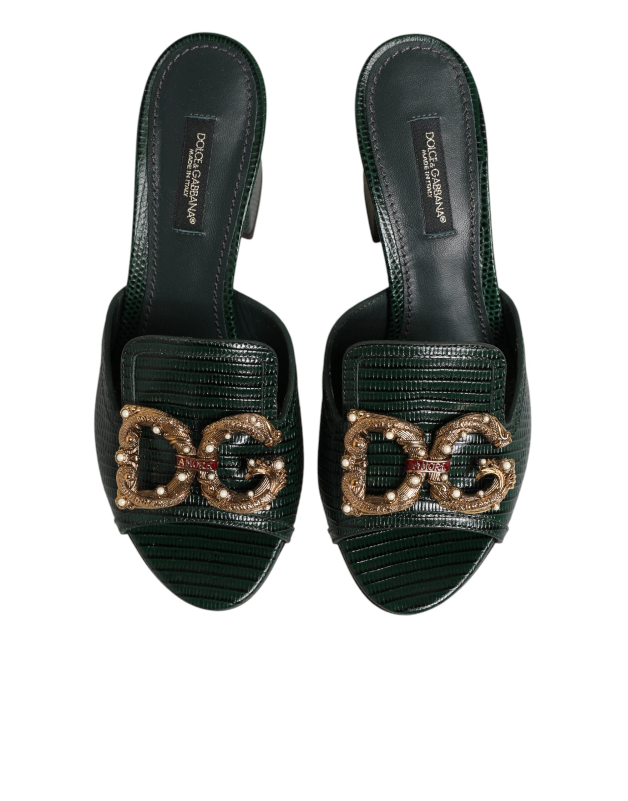 Dolce & Gabbana Dolce & Gabbana Green DG Amore Heel Slides Sandals Women's Shoes