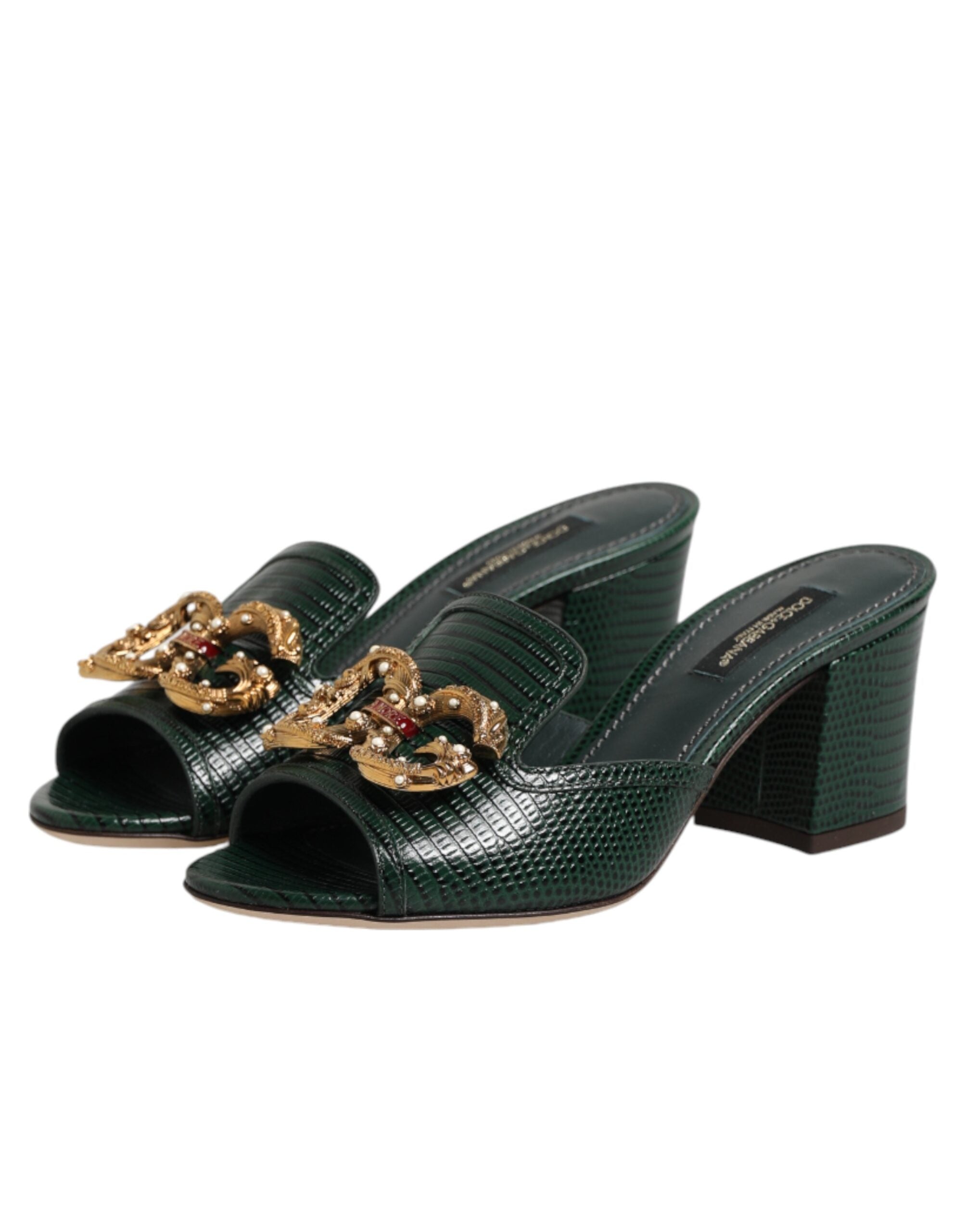 Dolce & Gabbana Dolce & Gabbana Green DG Amore Heel Slides Sandals Women's Shoes