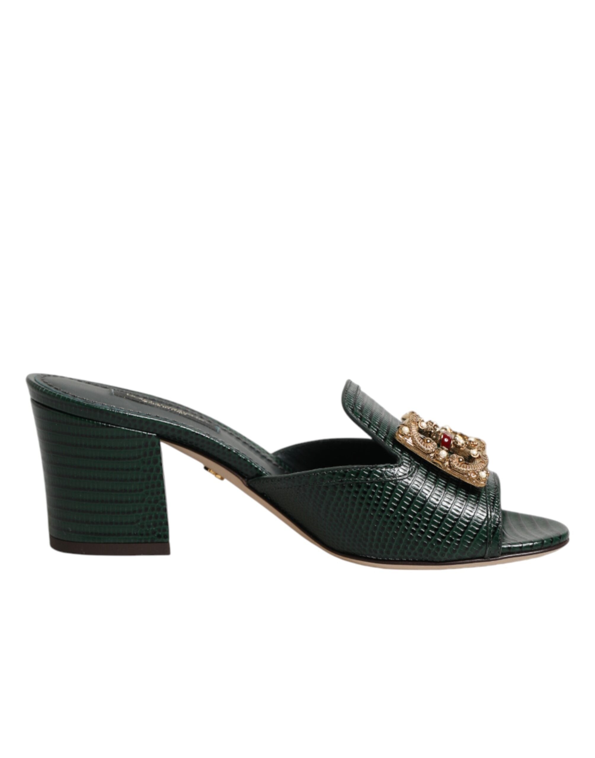 Dolce & Gabbana Dolce & Gabbana Green DG Amore Heel Slides Sandals Women's Shoes