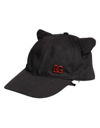 Dolce & Gabbana Black Cotton Logo Patch 6 Panels Baseball Cap Men's Hat