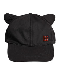 Dolce & Gabbana Black Cotton Logo Patch 6 Panels Baseball Cap Men's Hat