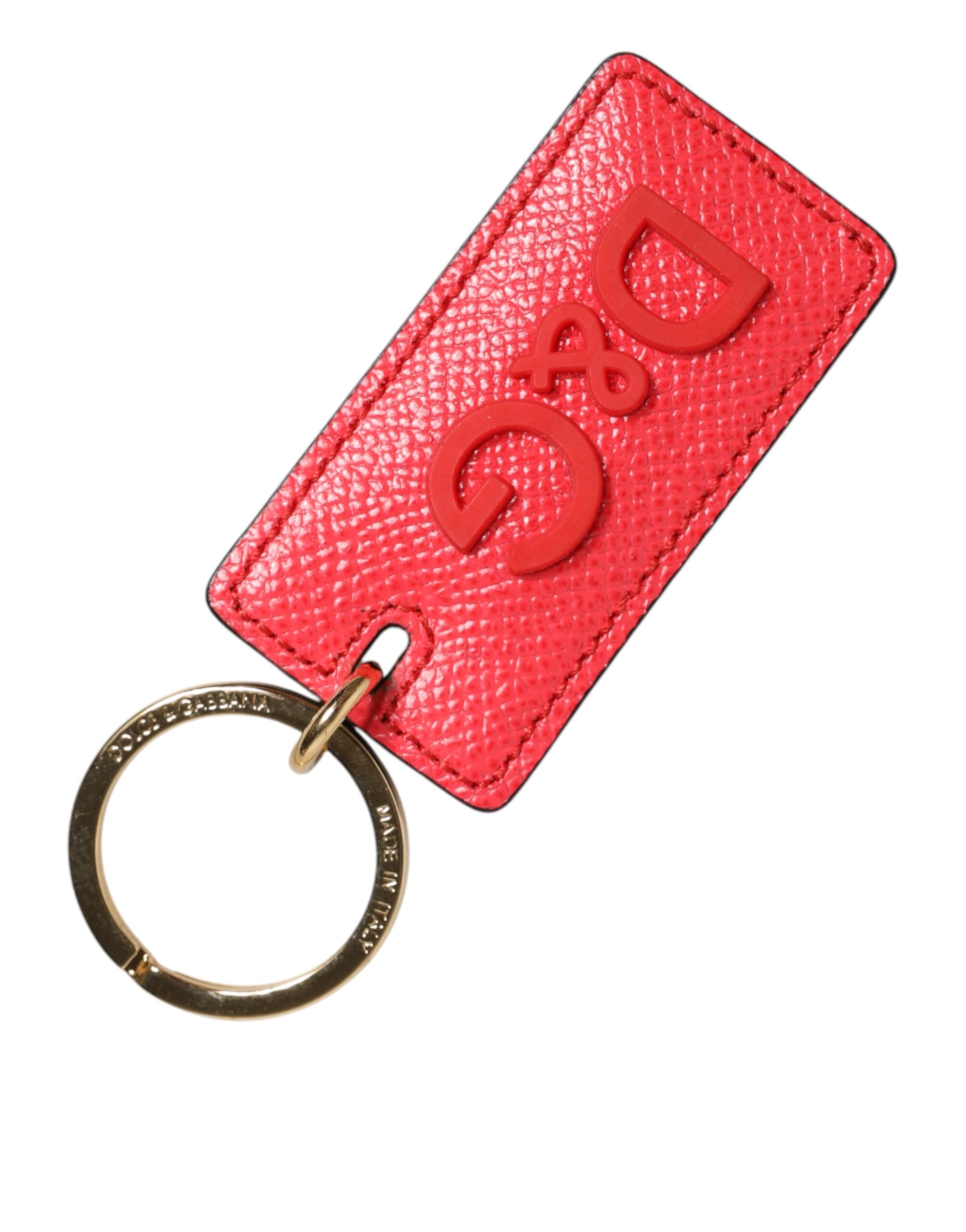Dolce & Gabbana Dolce & Gabbana Red Calf Leather Logo Metal Ring Men Keychain  Keyring