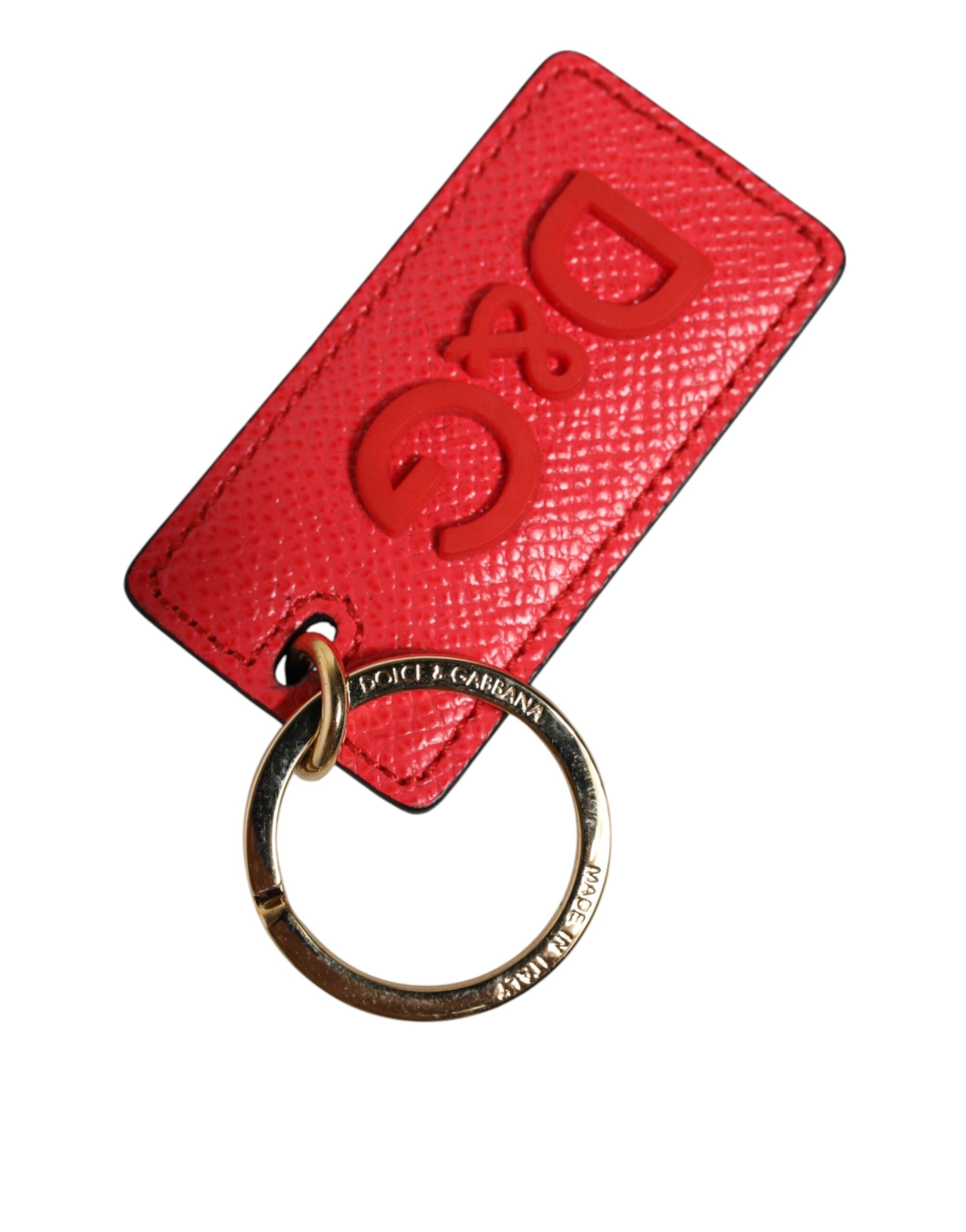 Dolce & Gabbana Dolce & Gabbana Red Calf Leather Logo Metal Ring Men Keychain  Keyring