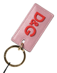 Dolce & Gabbana Dolce & Gabbana Pink Calf Leather Logo Metal Ring Men Keychain  Keyring
