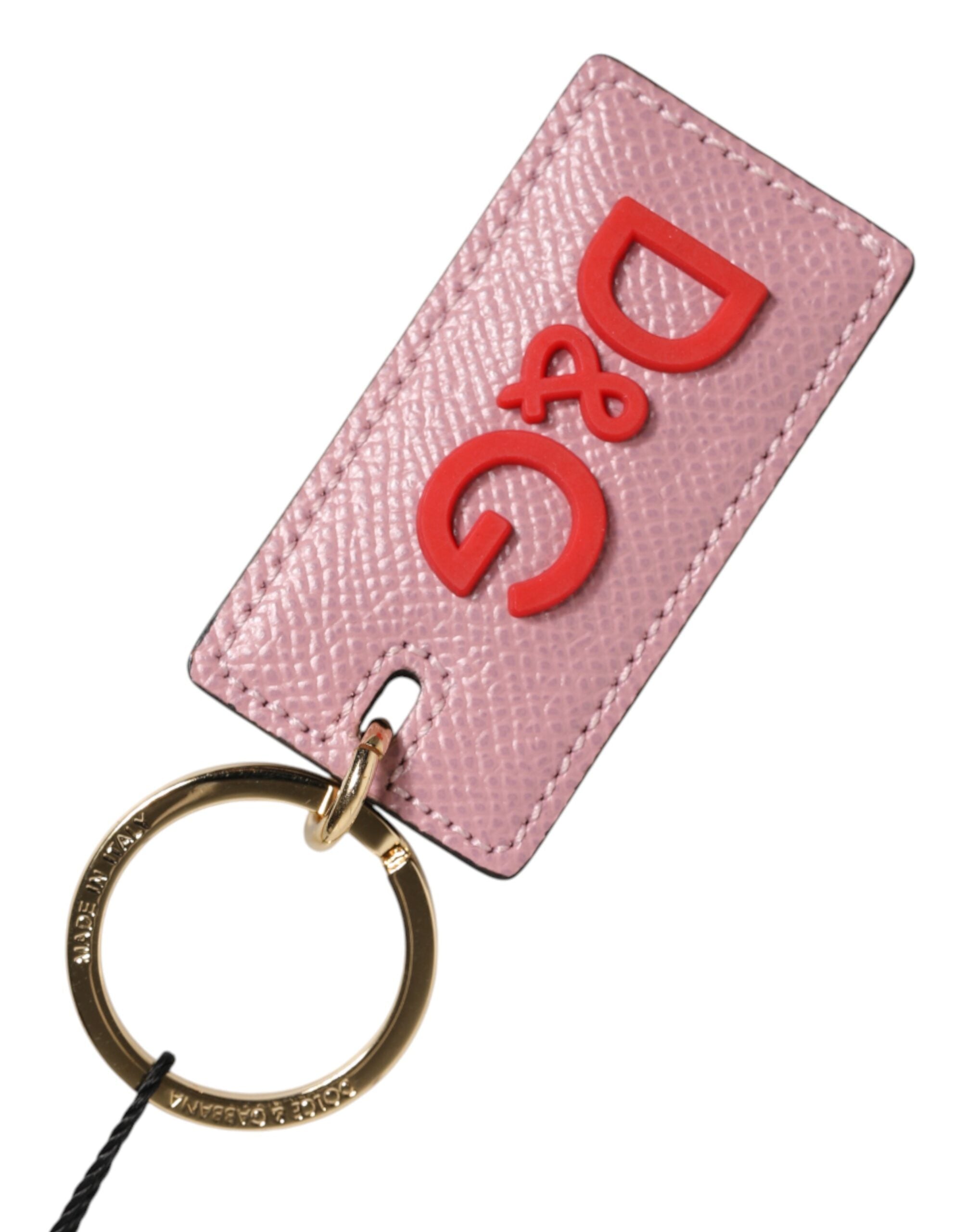 Dolce & Gabbana Dolce & Gabbana Pink Calf Leather Logo Metal Ring Men Keychain  Keyring