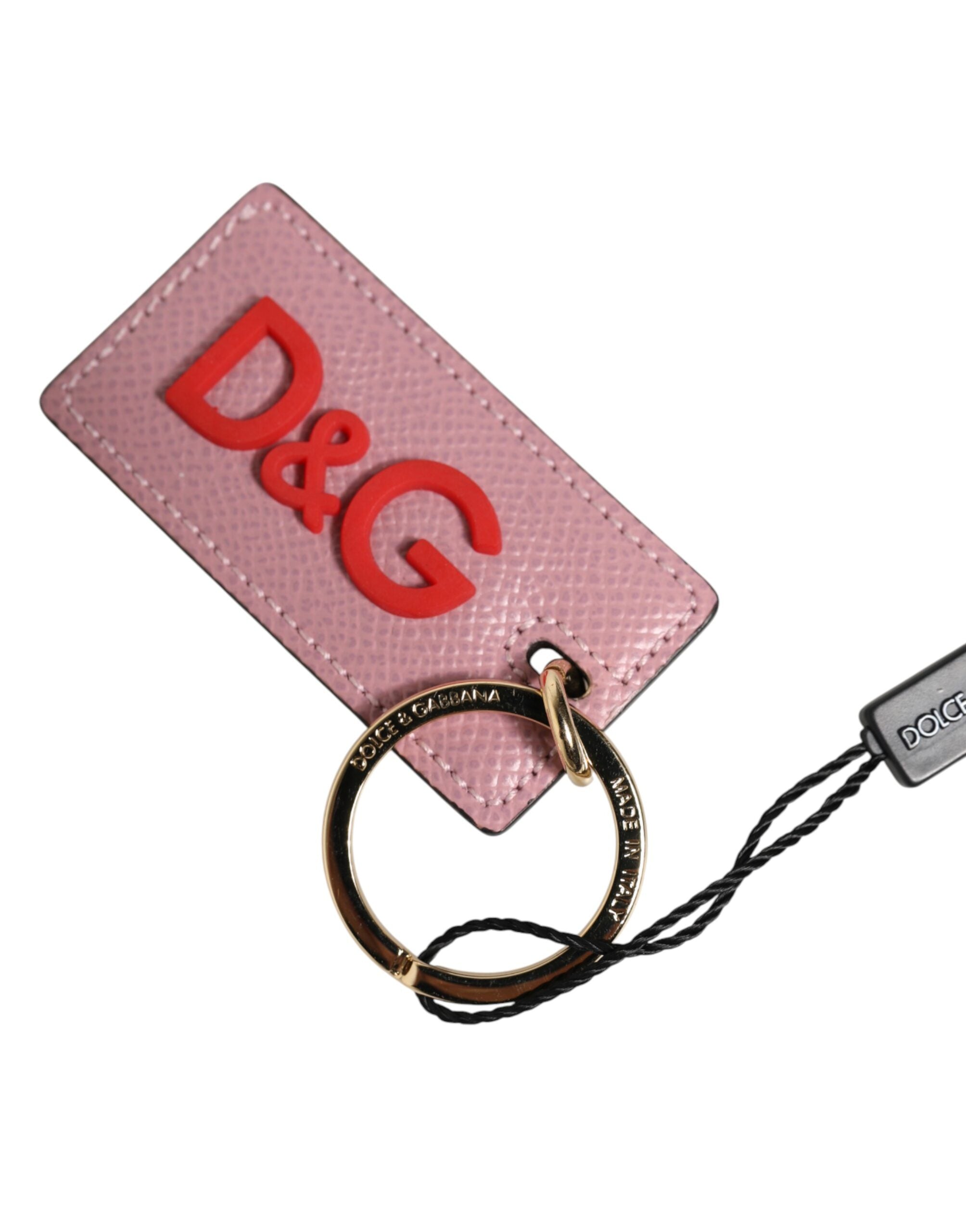 Dolce & Gabbana Dolce & Gabbana Pink Calf Leather Logo Metal Ring Men Keychain  Keyring