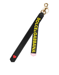 Dolce & Gabbana Dolce & Gabbana Black Yellow Logo Letaher Brass Holder Keychain  Keyring