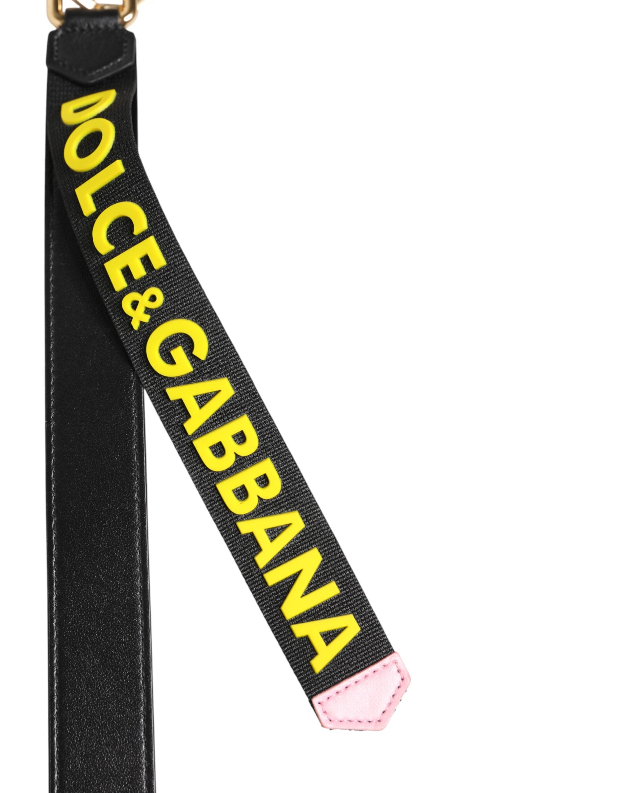 Dolce & Gabbana Dolce & Gabbana Black Yellow Logo Letaher Brass Holder Keychain  Keyring