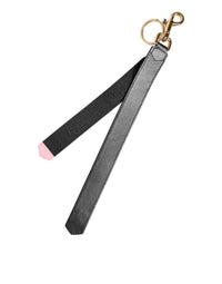 Dolce & Gabbana Dolce & Gabbana Black Yellow Logo Letaher Brass Holder Keychain  Keyring