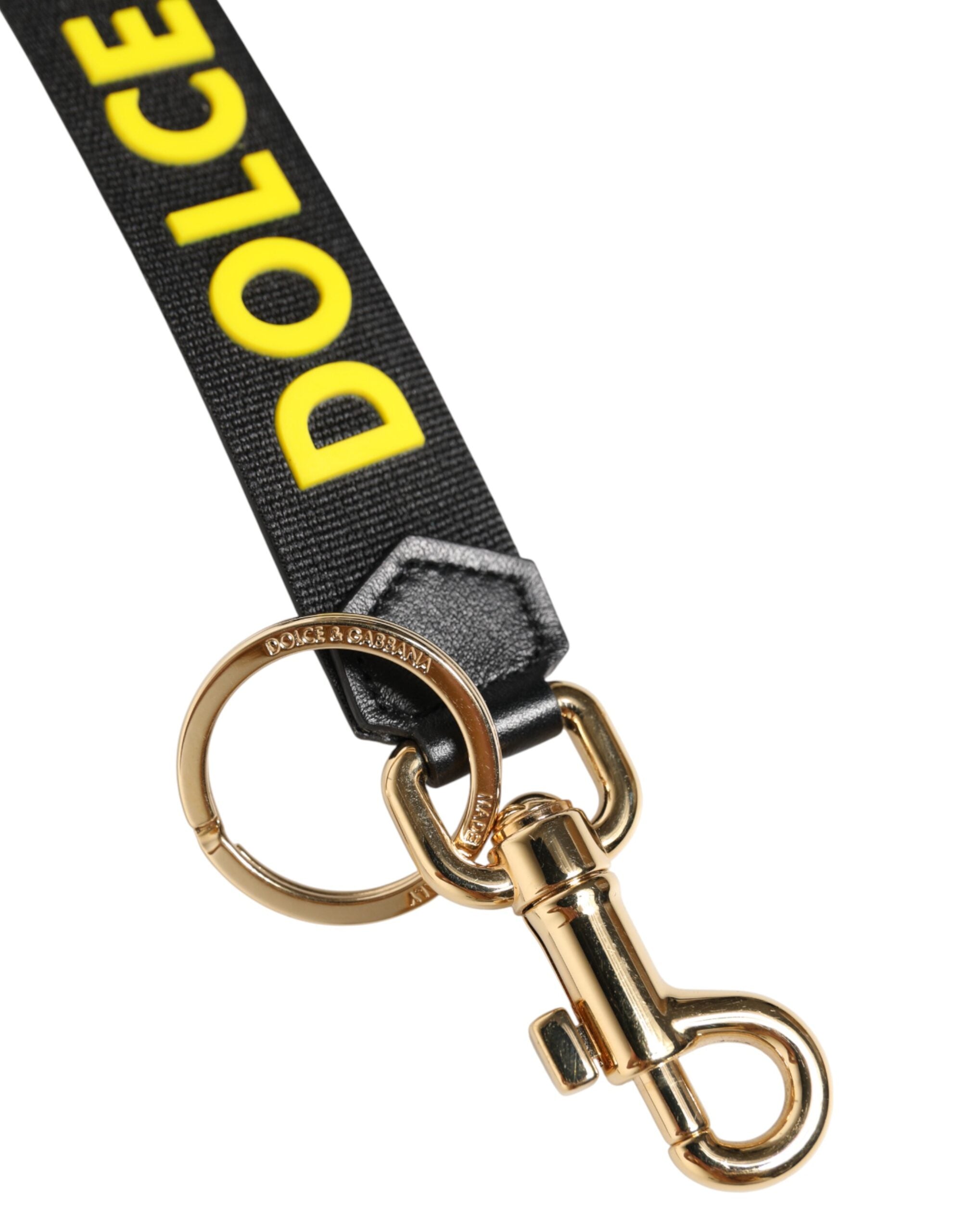 Dolce & Gabbana Dolce & Gabbana Black Yellow Logo Letaher Brass Holder Keychain  Keyring
