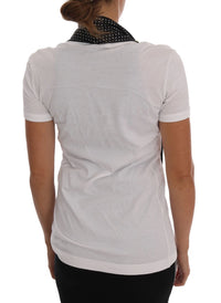Dolce & Gabbana White Cotton Black Silk Scarf Top Women's T-shirt
