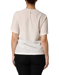 Dolce & Gabbana Dolce & Gabbana Cream Silk Silhouette Detail Short Sleeve Women's Top
