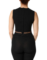 Dolce & Gabbana Black Jersey Lace Ruching Rhinestone Tank Women's Top