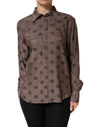 Dolce & Gabbana Brown Collared Long Sleeves Logo Shirt Women's Top