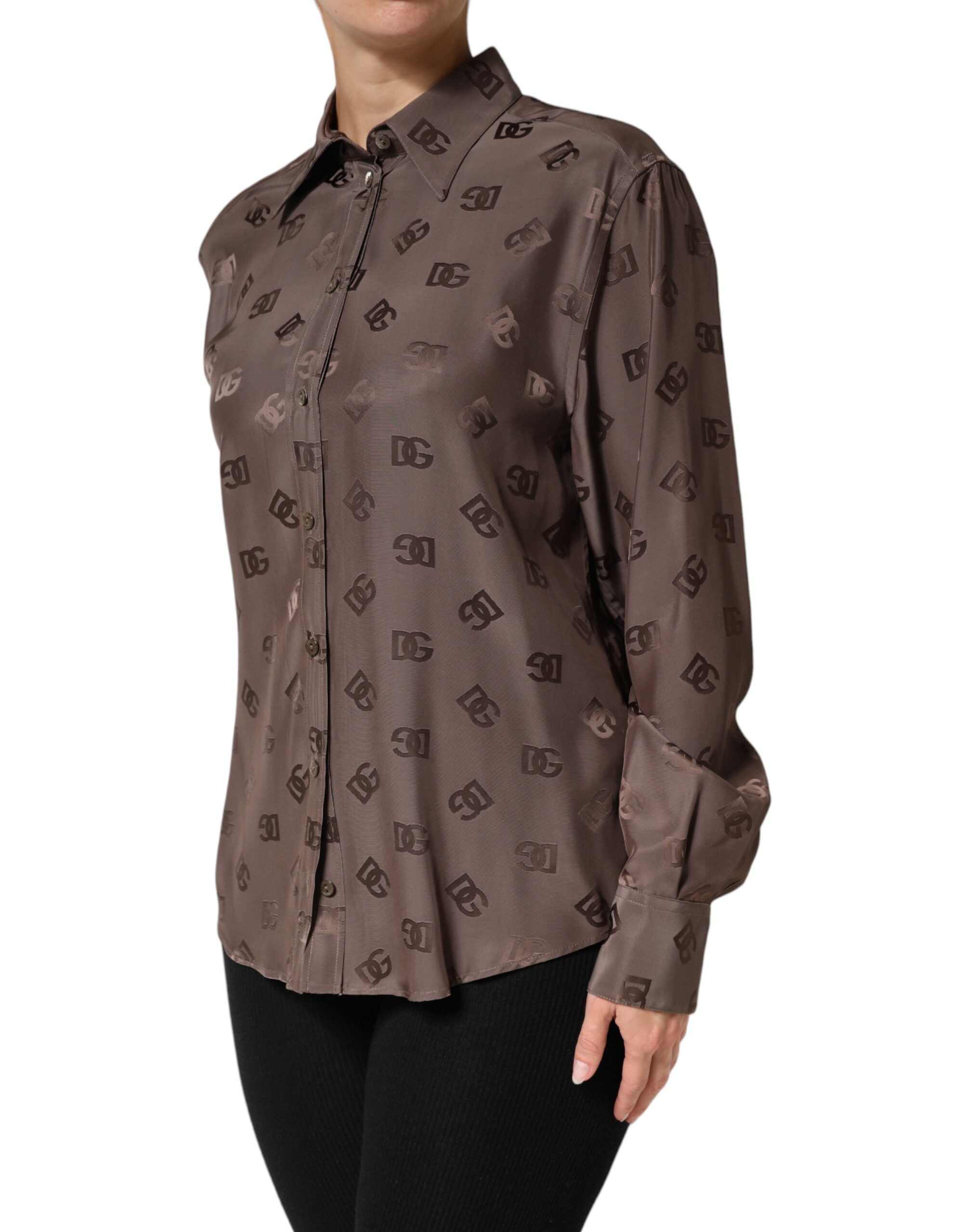 Dolce & Gabbana Brown Collared Long Sleeves Logo Shirt Women's Top