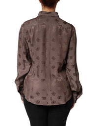 Dolce & Gabbana Brown Collared Long Sleeves Logo Shirt Women's Top