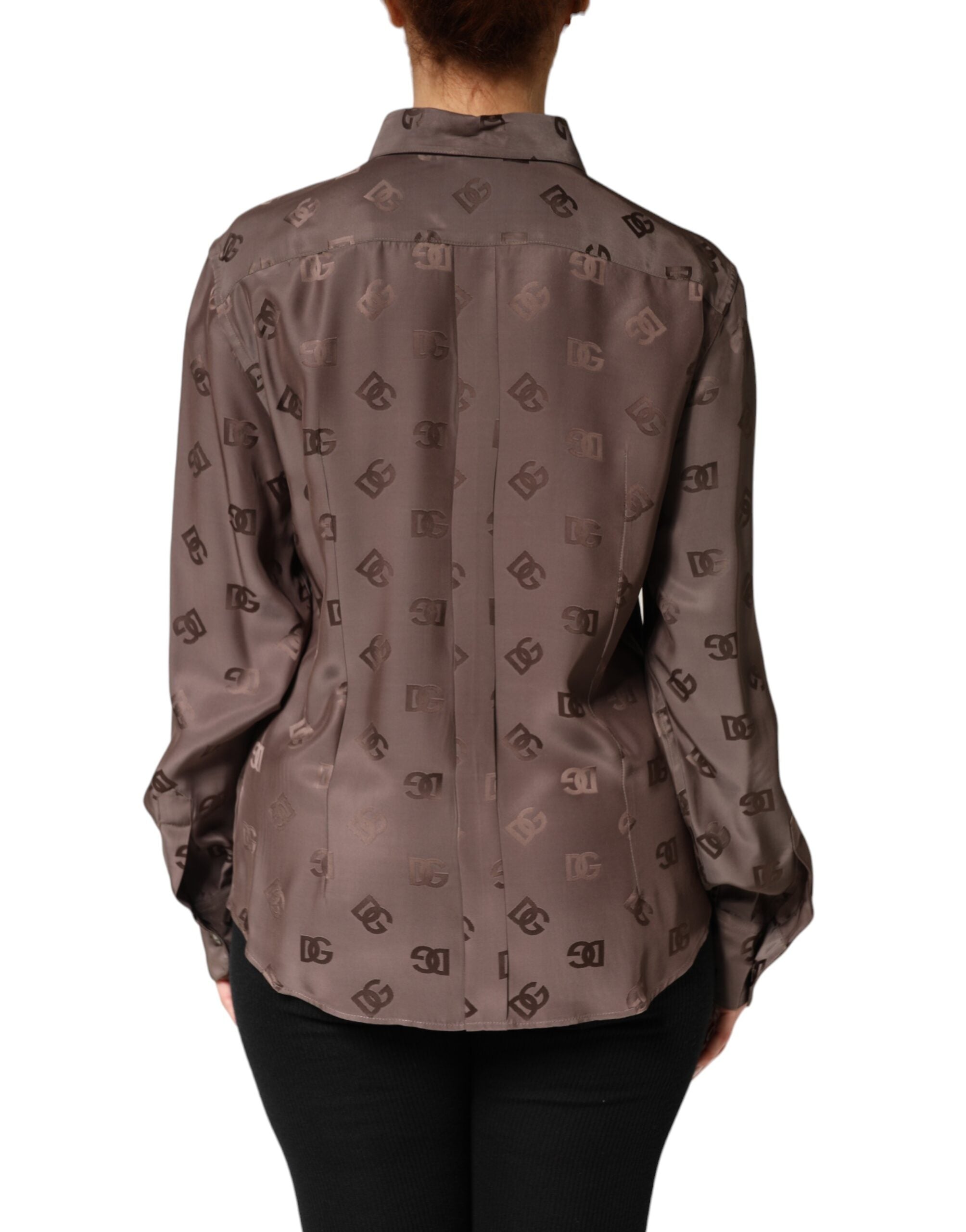 Dolce & Gabbana Brown Collared Long Sleeves Logo Shirt Women's Top