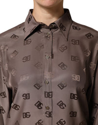 Dolce & Gabbana Brown Collared Long Sleeves Logo Shirt Women's Top