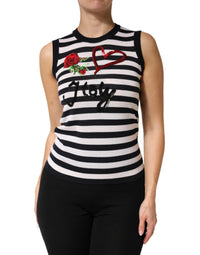 Dolce & Gabbana Dolce & Gabbana Black White Cashmere Silk Sleeveless Women's Top