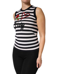 Dolce & Gabbana Dolce & Gabbana Black White Cashmere Silk Sleeveless Women's Top
