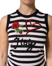Dolce & Gabbana Dolce & Gabbana Black White Cashmere Silk Sleeveless Women's Top