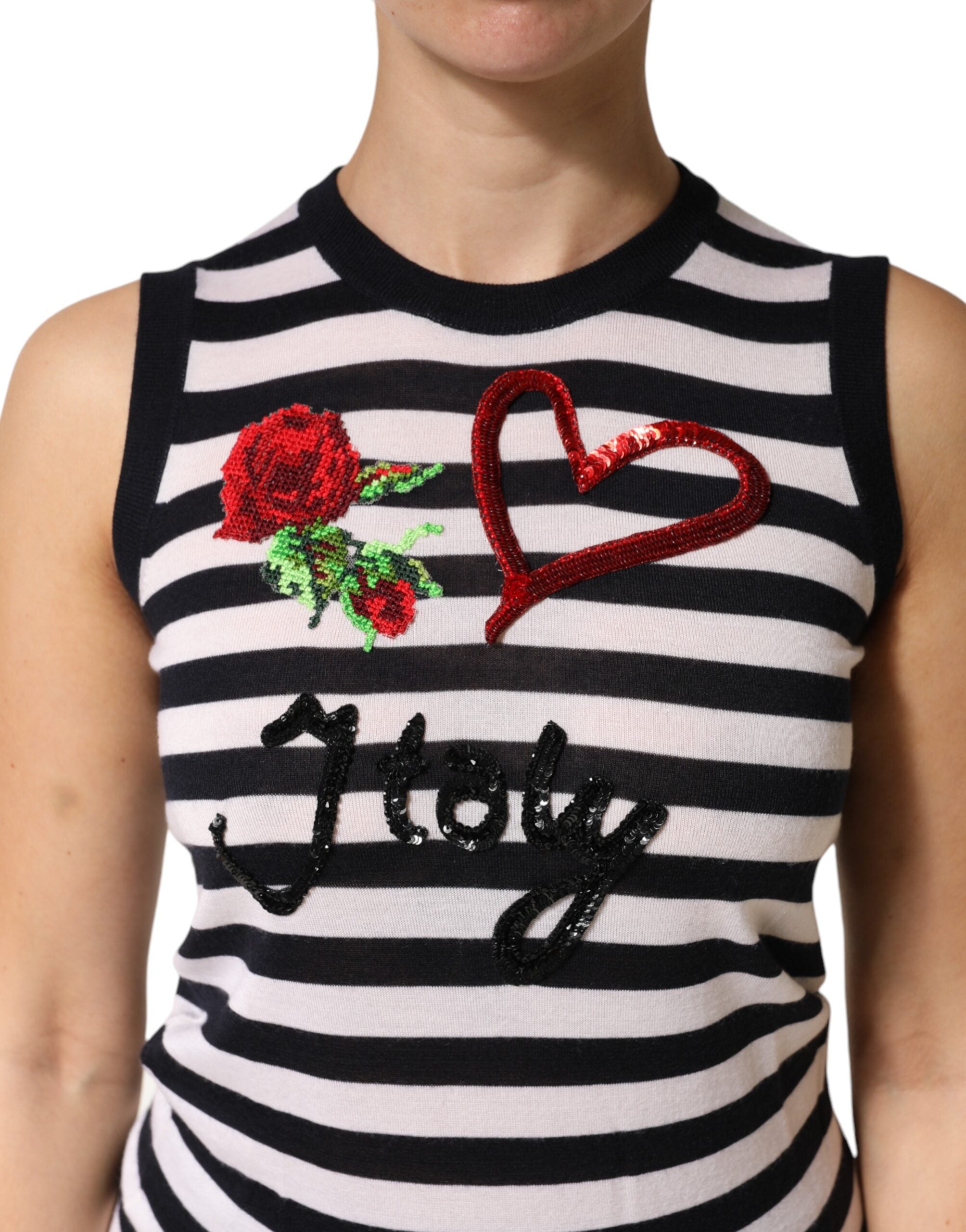 Dolce & Gabbana Dolce & Gabbana Black White Cashmere Silk Sleeveless Women's Top