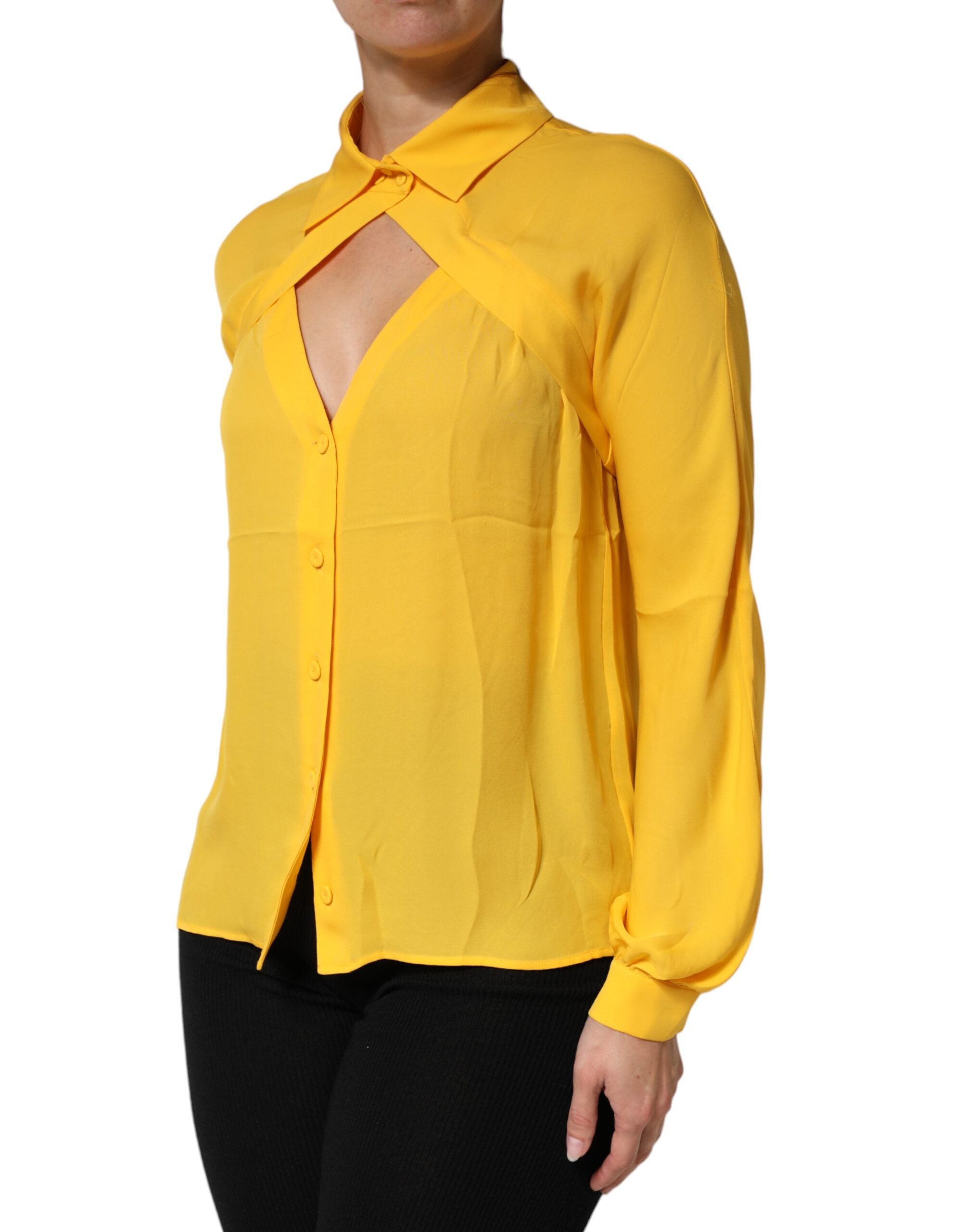 Moschino Couture Yellow Silk Collared Long Sleeves Women's Top – Bluefly