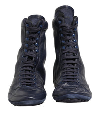Dolce & Gabbana Dark Blue Deer Leather Mid Calf Boots Men's Shoes