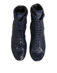 Dolce & Gabbana Dark Blue Deer Leather Mid Calf Boots Men's Shoes