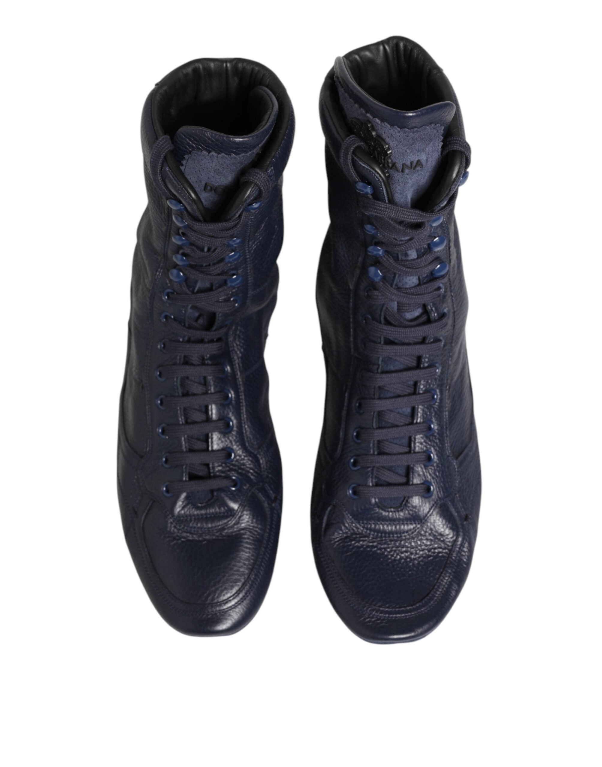 Dolce & Gabbana Dark Blue Deer Leather Mid Calf Boots Men's Shoes